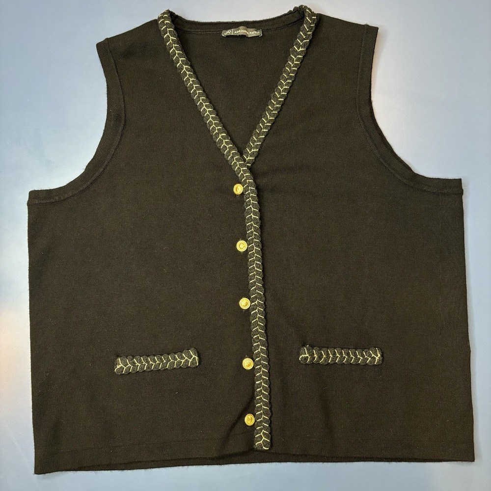 Adrianna Pappel Black Sweater Vest Gold Trim Medium? Party Whimsigoth Old Money